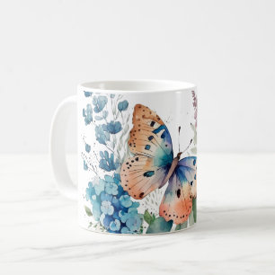 Romantic meadow flowers and  Butterfly Coffee Mug