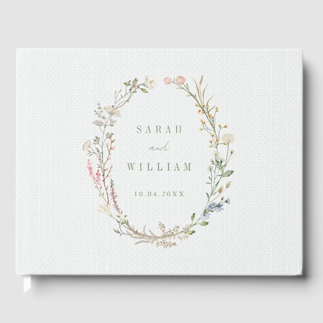 Romantic meadow flowers Wedding Guest Book (Front)