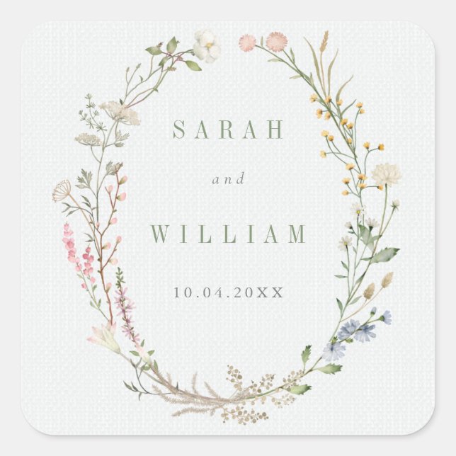 Romantic meadow flowers Wedding Sticker (Front)