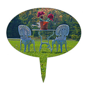 Romantic Meadow of Love Garden Table Flowers Cake Topper