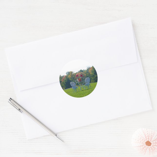 Romantic Meadow of Love Garden Table Flowers Classic Round Sticker (Envelope)