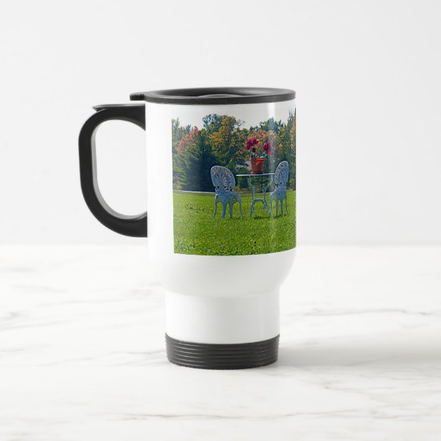 Romantic Meadow of Love Garden Table Flowers Travel Mug (Left)