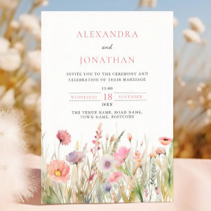 Romantic Meadow Wildflower Wedding Blooms Invitation