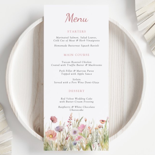 Romantic Meadow Wildflower Wedding Dining Menu (Creator Uploaded)