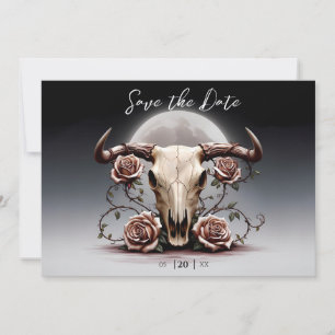 Romantic Medieval Floral Cow Skull Wedding Save The Date