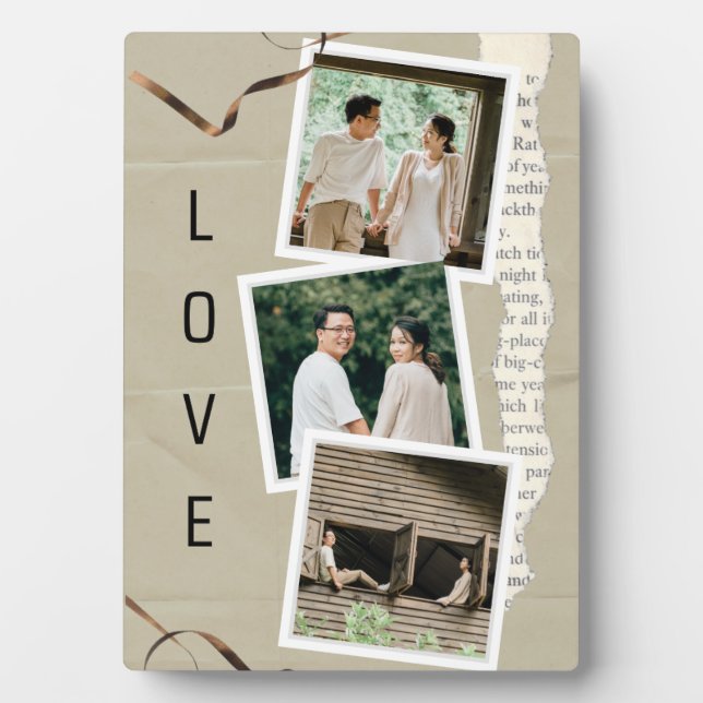 Romantic Memories: Custom 3-Photo Couple Plaque (Front)