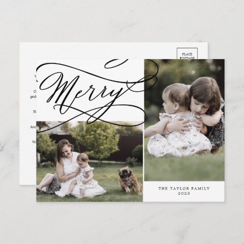 Romantic Merry Christmas 2 Photo Family Newsletter Holiday Postcard