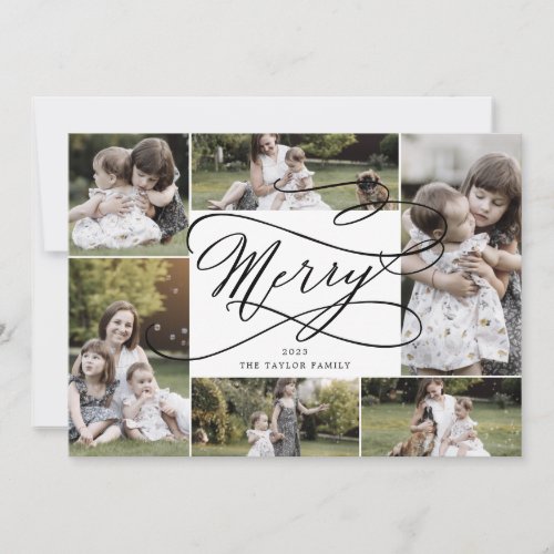 Romantic Merry Christmas 7 Photo Family Newsletter Holiday Card