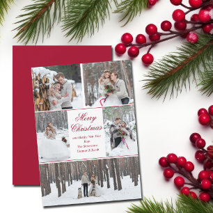 Romantic Merry Christmas Couple Photo Collage Red Holiday Card