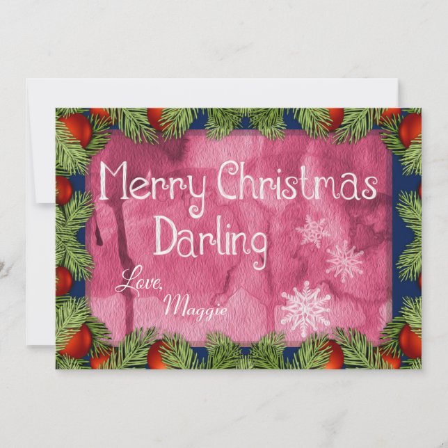 Romantic Merry Christmas Darling Watercolor Holiday Card (Front)