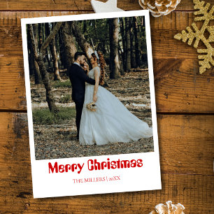 Romantic Merry Christmas Newlywed Photo Rich Red Holiday Card