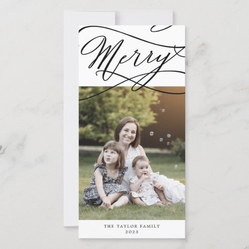 Romantic Merry Christmas Photo Family Newsletter Holiday Card