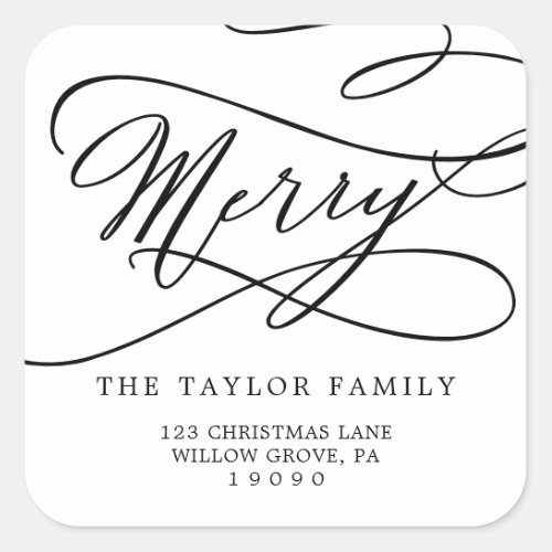 Romantic Merry Christmas Return Address Envelope Square Sticker