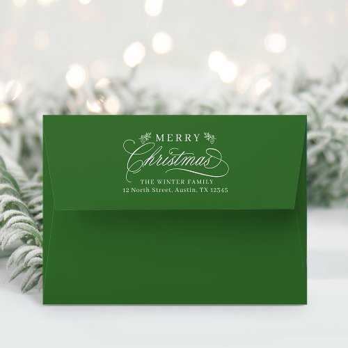 Romantic Merry Christmas Return Address Green Envelope