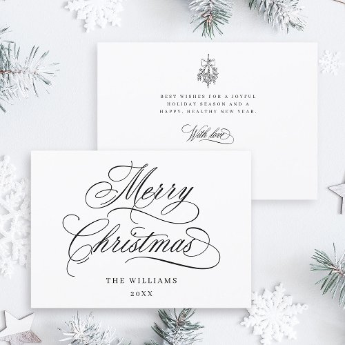 Romantic Merry Christmas Script Flat Holiday Card