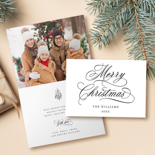 Romantic Merry Christmas Script Photo Folded Holiday Card