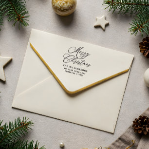Romantic Merry Christmas Script Return Address Rubber Stamp