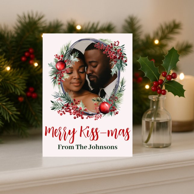 Romantic "Merry Kissmas" Photo Christmas Greeting Holiday Card (Creator Uploaded)