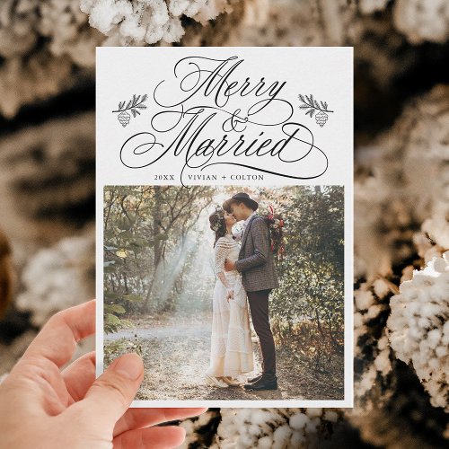 Romantic Merry  Married First Christmas Photo Holiday Card