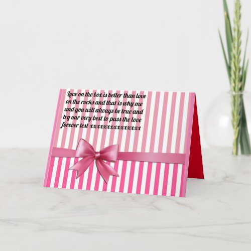 Romantic message poem on pink box with bows card