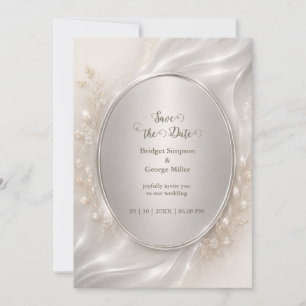 Romantic metallic Silver Oval Wedding Botanicals Invitation