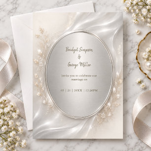 Romantic metallic Silver Oval Wedding Botanicals Invitation