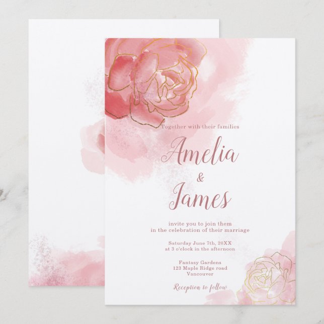 Romantic Millennial Pink Floral Invitation (Front/Back)