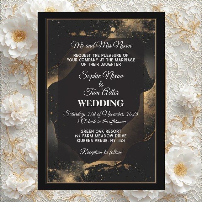 Romantic Minimal Black Gold Glitter Modern Wedding Invitation (Romantic Minimal Black Gold Glitter Modern Wedding Invitation)