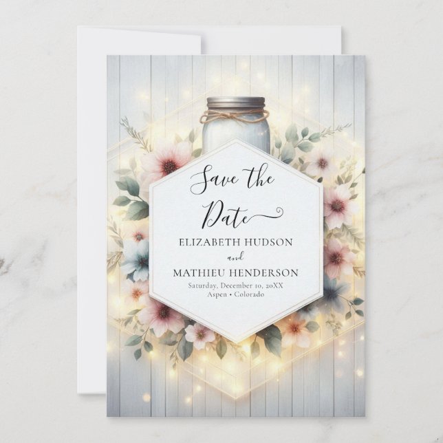 Romantic Minimal Mason Jar Wedding Save The Date (Front)
