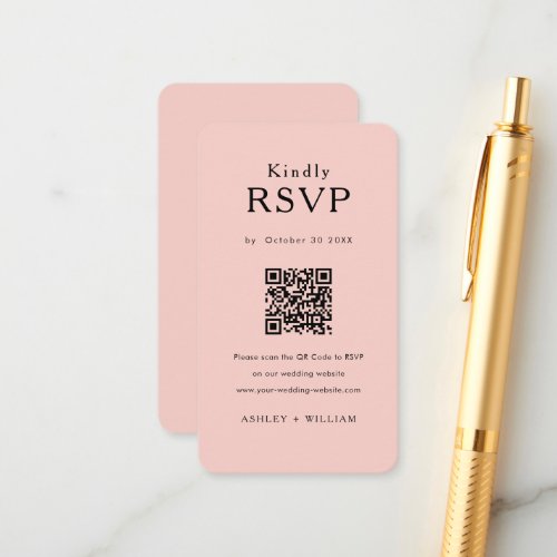 Romantic Minimal Rsvp Qr Code Blush Pink Wedding Enclosure Card