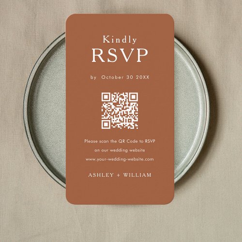 Romantic Minimal Rsvp Qr Code Terracotta Wedding Enclosure Card
