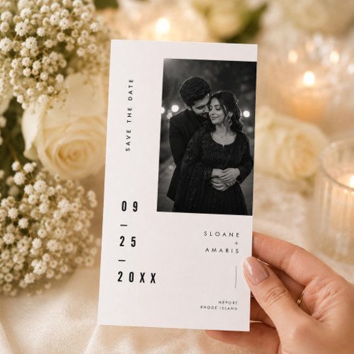 Romantic Minimal Wedding Black & white photo Save The Date