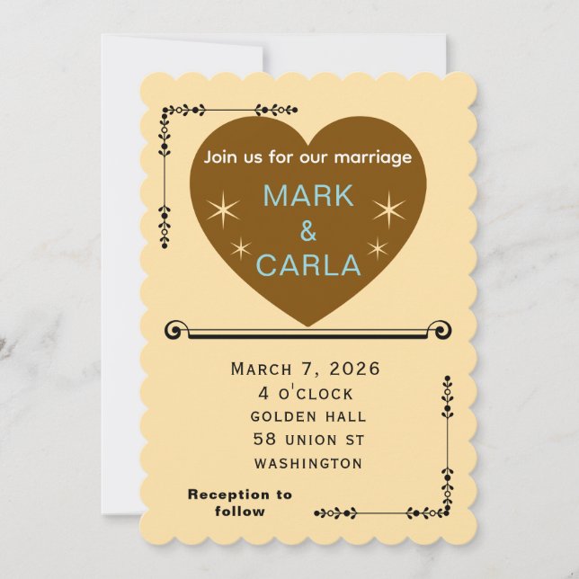 Romantic Minimal Wedding Invitation in Soft Beige. (Front)
