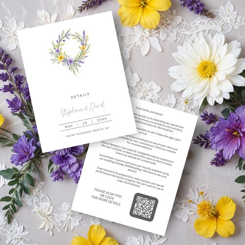 Romantic Minimal Wedding Yellow  Lavender Wreath Enclosure Card