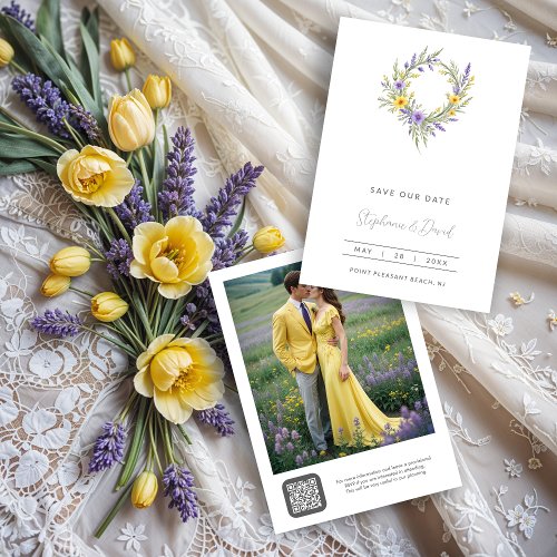 Romantic Minimal Wedding Yellow  Lavender Wreath Save The Date