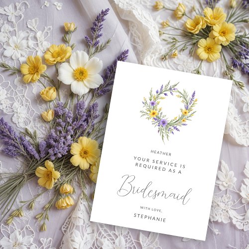 Romantic Minimal Yellow Lavender Wreath Bridesmaid