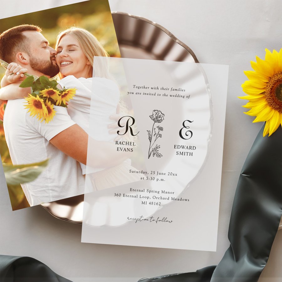 Romantic Minimalist Monogram Wedding Vellum Invitations