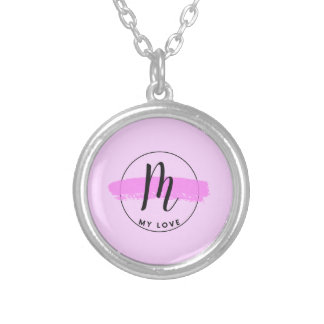 Romantic Minimalist Pink Brushstroke Keychain Silver Plated Necklace