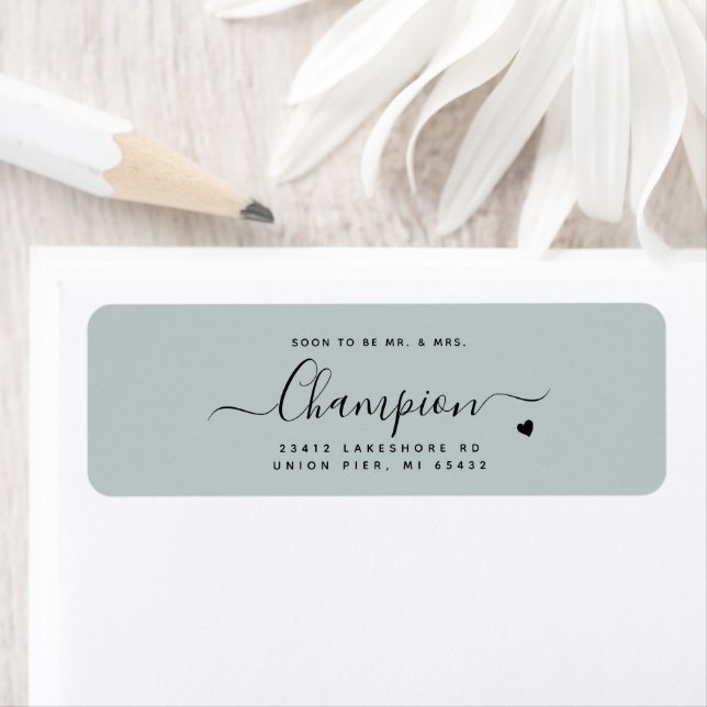 Romantic Minimalist Script Dusty Blue Wedding Label (Insitu)
