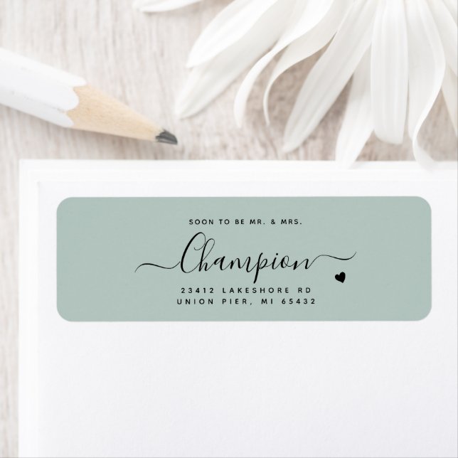 Romantic Minimalist Script Mint Green Wedding Label (Insitu)