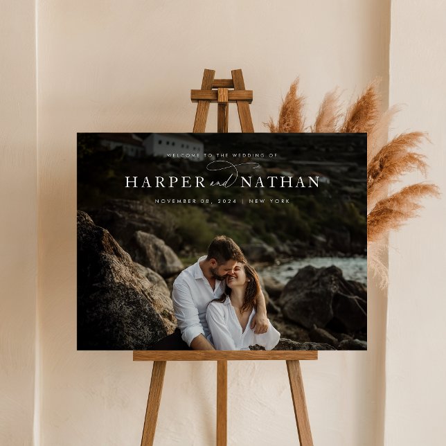 Romantic Minimalist Script Photo Wedding Welcome Foam Board (Creator Uploaded)
