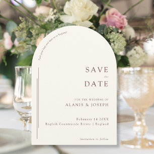 Romantic Minimalist Warm White Burgundy Wedding Save The Date
