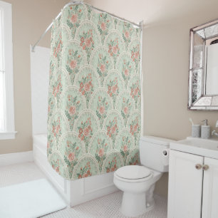 Romantic Mint Rose Vintage Victorian Arch Pattern Shower Curtain