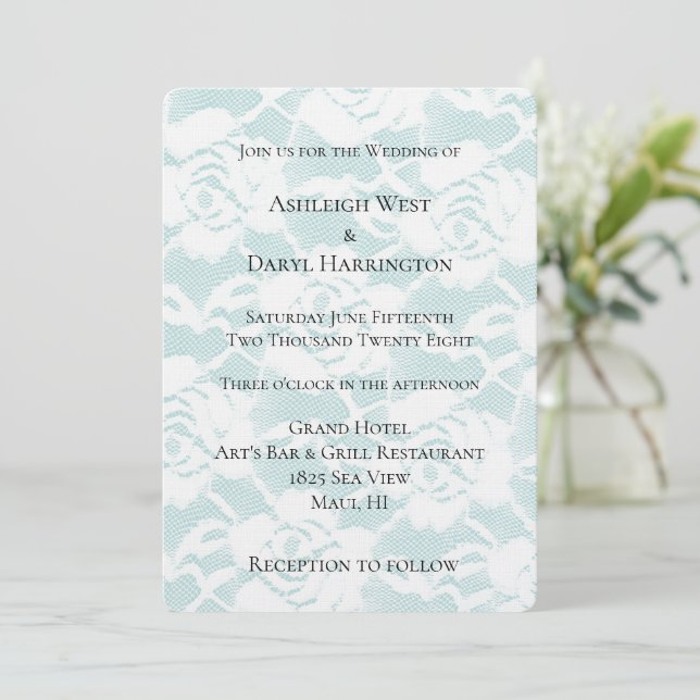 Romantic Mint White Floral Wedding Invitation (Standing Front)