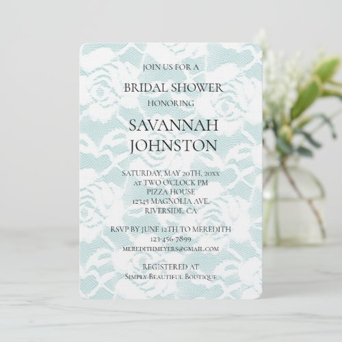 Romantic Mint White Roses Floral Bridal Shower Invitation