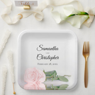 Romantic Mirrored Blush Pink Rose Elegant Wedding Paper Plates