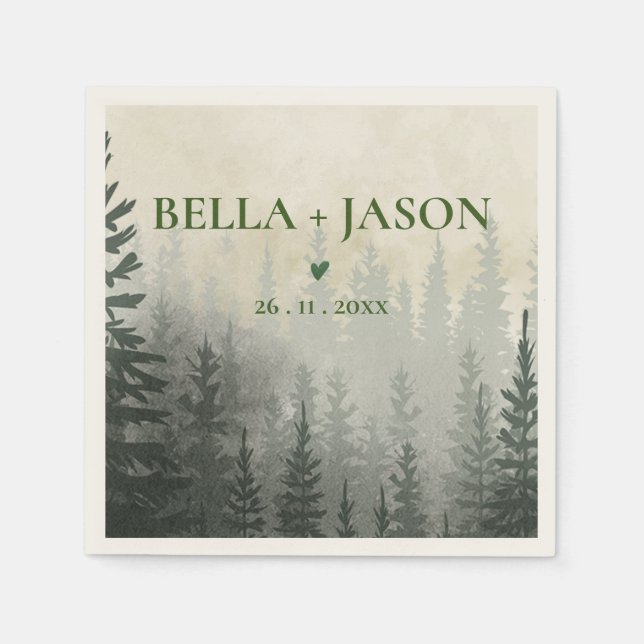 Romantic Misty Forest Trees Wedding Party Paper  Napkins (Front)