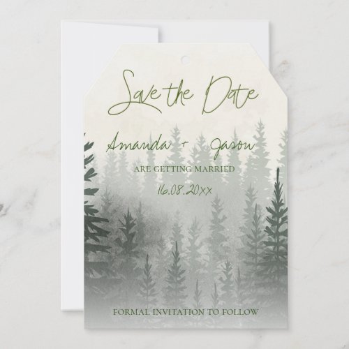 Romantic Misty Green Forest Wedding  Save The Date