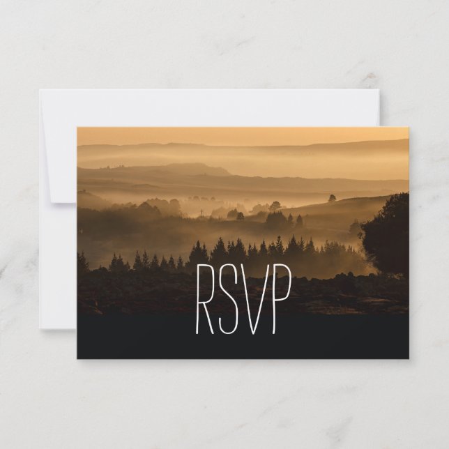 Romantic Misty Mountains Rustic Wedding RSVP Cards (Front)
