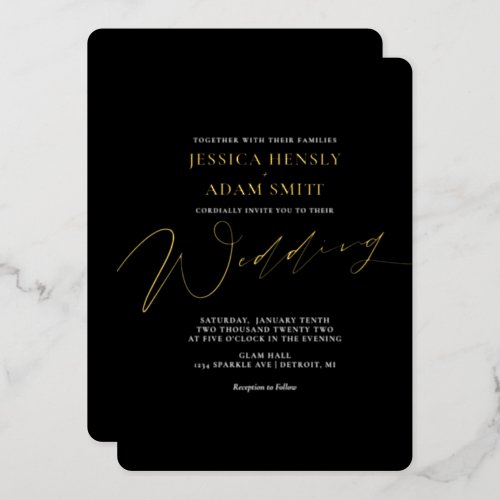 Romantic Modern Black and Gold Wedding Foil Invita Foil Invitation